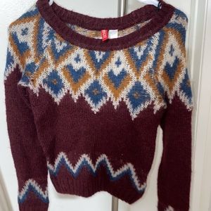 Burgundy fuzzy knit sweater